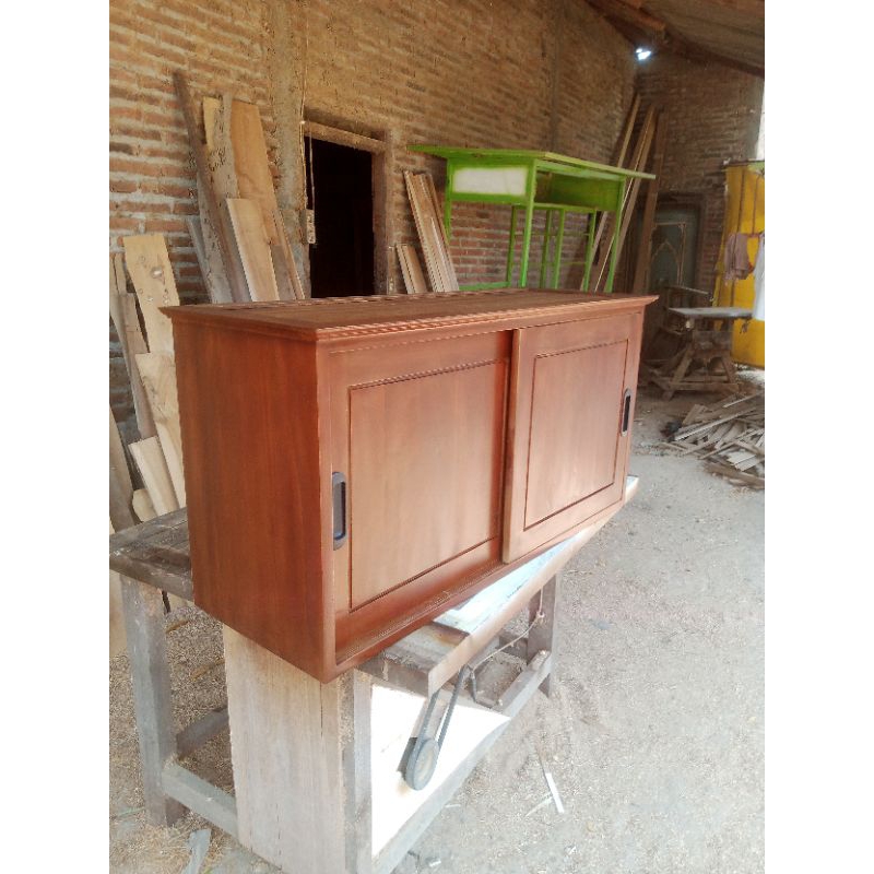 Kitchen set minimalis kayu jati pintu sliding/geser produk original Jepara