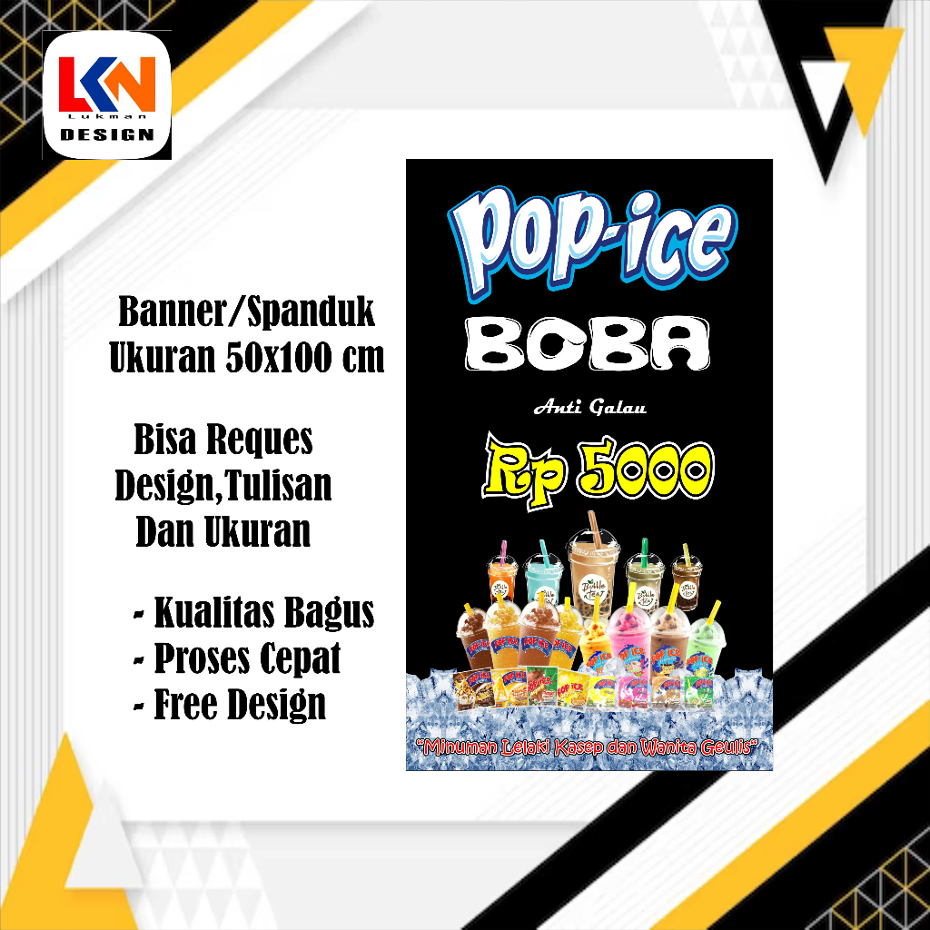 spanduk banner pop ice boba anti galau uk, 50x100cm