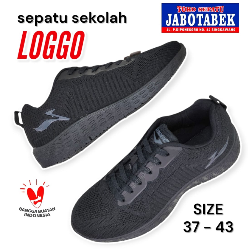 [COD] SEPATU SEKOLAH HITAM LOGGO TALI SIZE 38 39 40 41 42 43 ANAK COWOK CEWEK UNISEX / SEPATU SEKOLA
