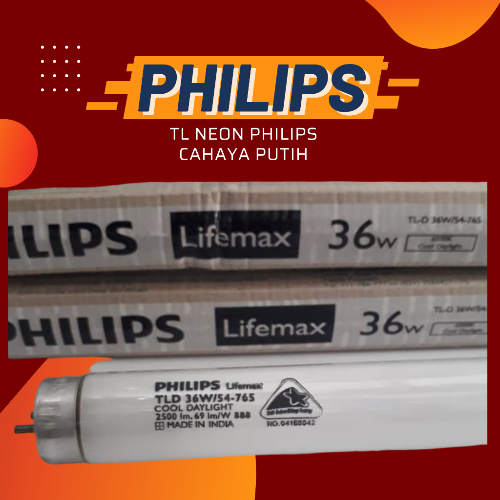 Lampu TL Neon Panjang Philips Lifemax TL 36W 36 WATT NEON TL-D Philips 765 PUTIH 120 CM
