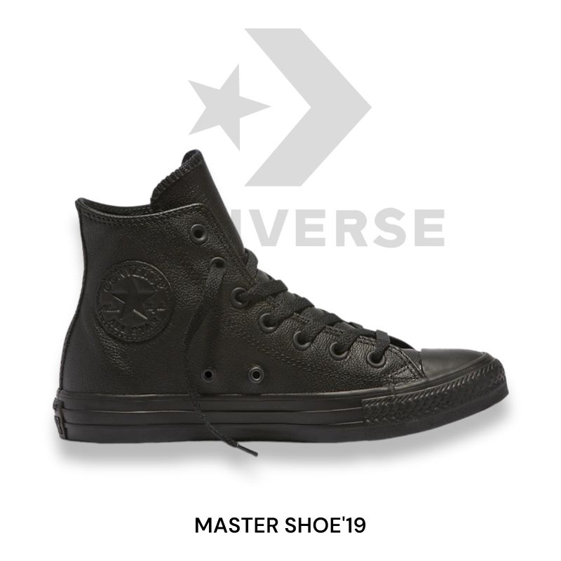 Sepatu Converse Allstar High Leather Kulit Full Black Grade Original Made In Vietnam