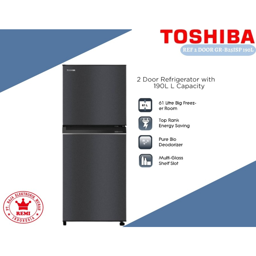 Toshiba GR-B25ISP Kulkas 2 Pintu 194L Lmeari Pendingin Tanpa Bunga Es PureBio - Menonaktifkan Bakter