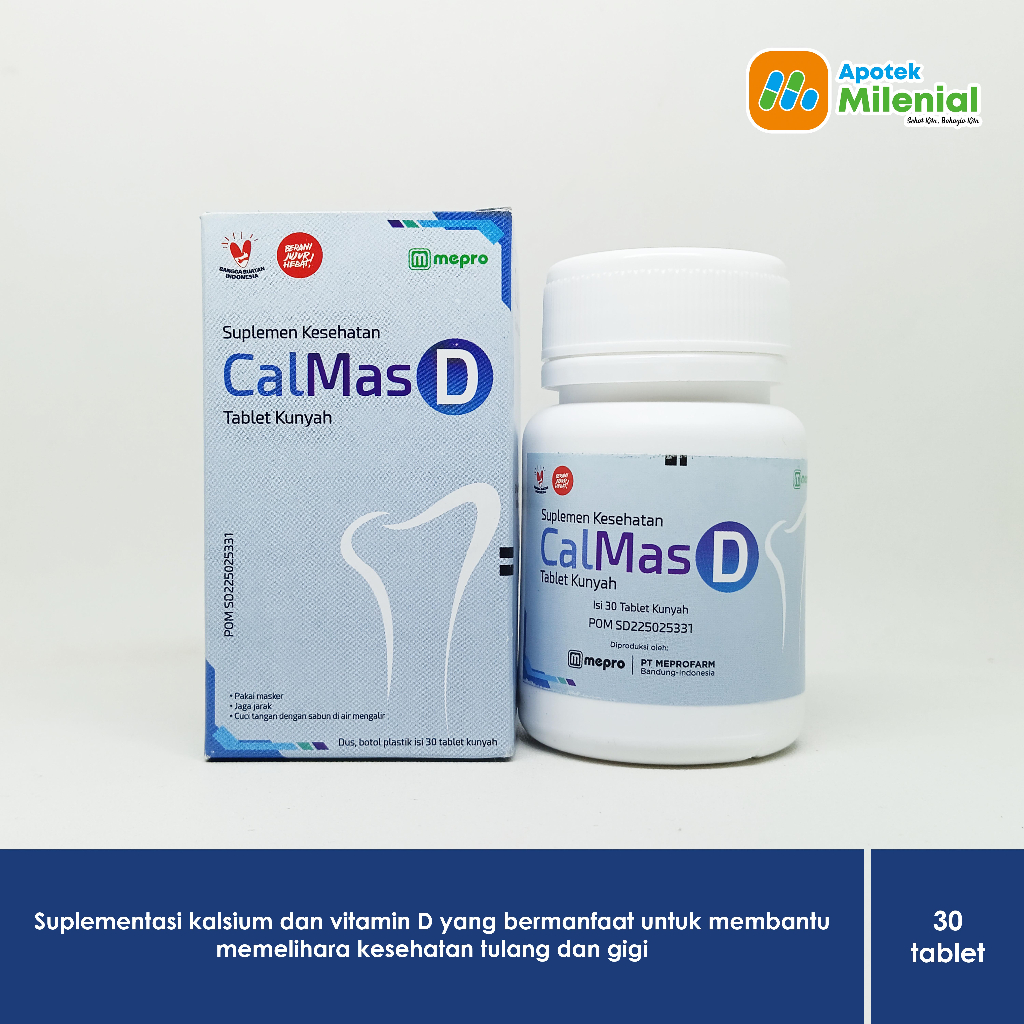 Calmas D Botol Isi 30 Tablet / Vitamin D 400 IU dan Calcium 400 mg