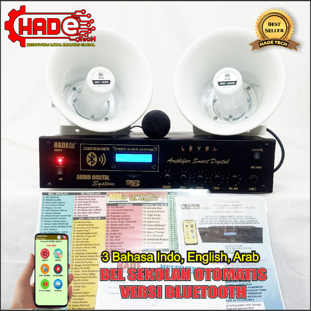BEL SEKOLAH OTOMATIS 3 BAHASA 2 SPEAKER LENGKAP