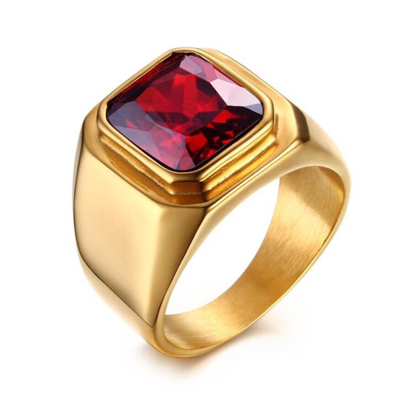 KUALITAS SUPER CINCIN TITANIUM PRIA MERAH RUBY SIAM PRIA SUPER KEREN - SUPER EKSLUSIF KEKINIAN