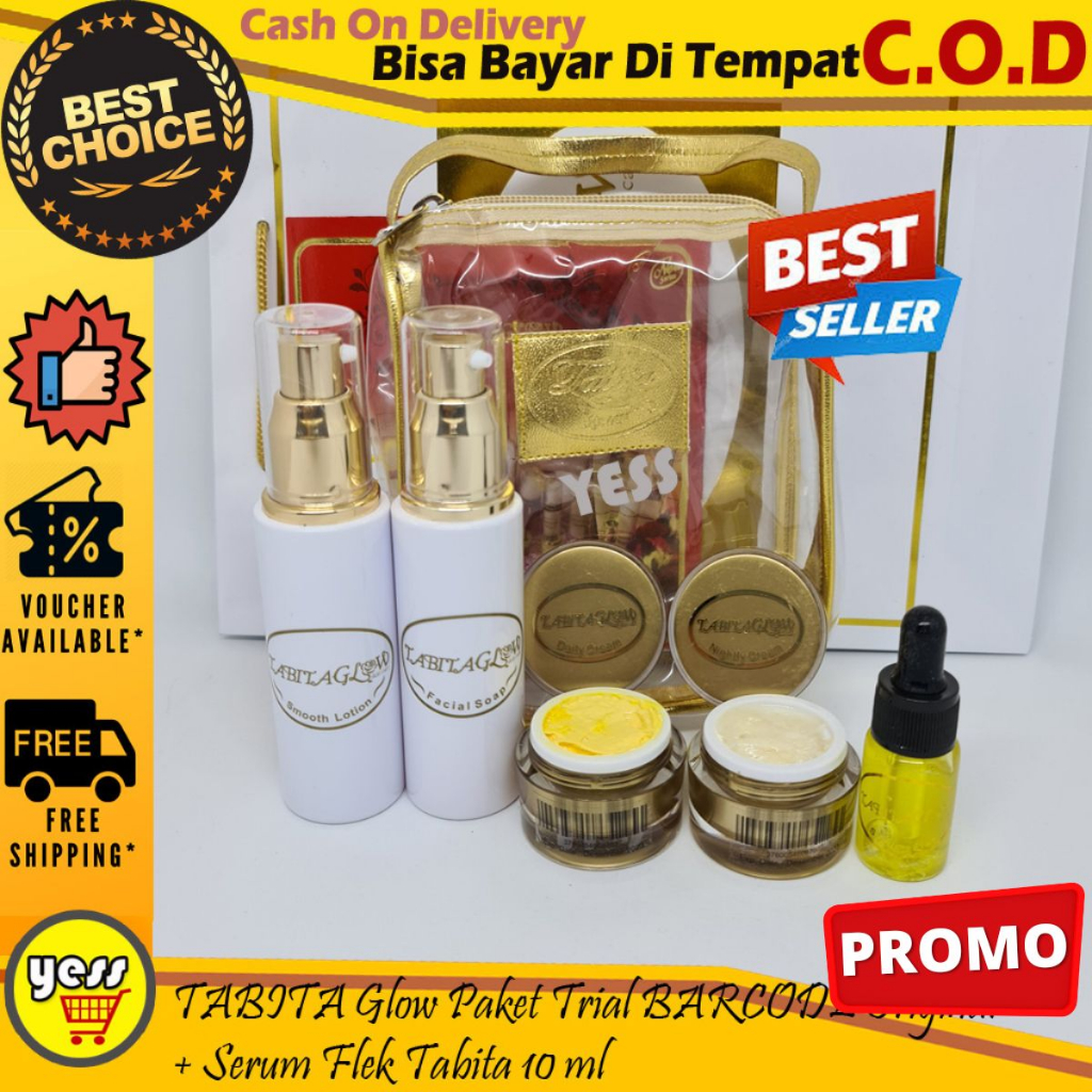 ( Gratis Kapas Wajah  ) Skincare Paket Glow Mini 20gr + Serum Flek 10ml NonDs BARCODE Cream Gold Eko