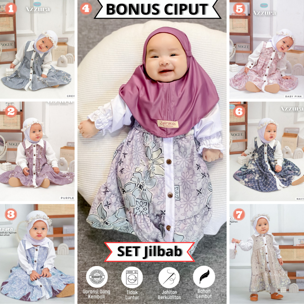 Gamis Newborn | Gamis Bayi | Baju muslim bayi perempuan Newborn - 7 TAHUN Original zalira Kids terbaru | Azura Series Dress muslim anak