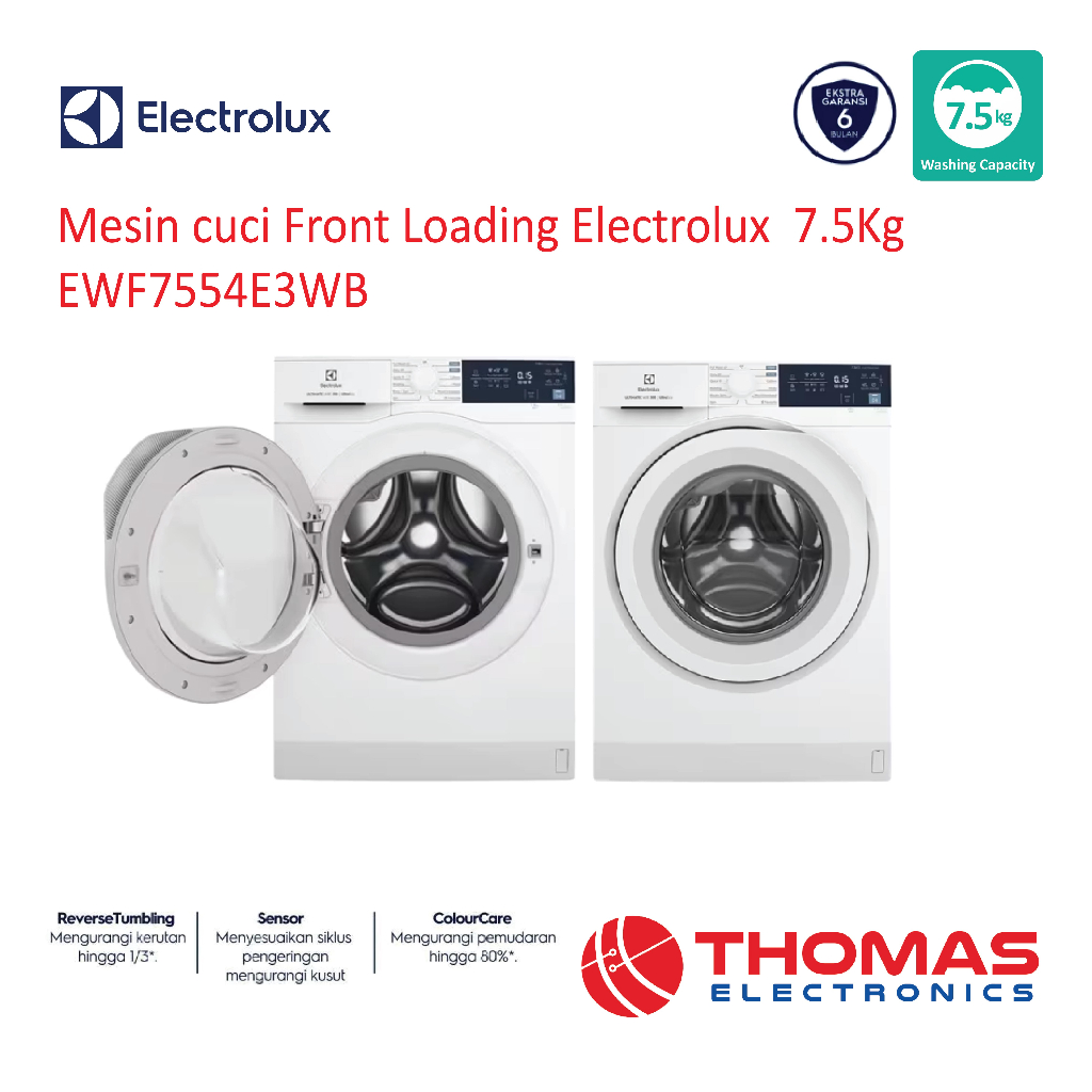 Mesin Cuci Front Loading Electrolux 7.5 Kg EWF7554E3WB EWF 7554 E3WB Garansi Resmi