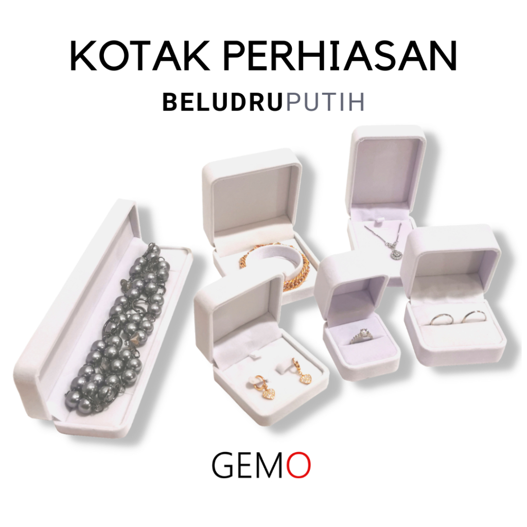 Kotak Perhiasan Warna Putih Beludru Set / Cincin / Liontin / Gelang / Kalung Koye / Jewelry Box Unik