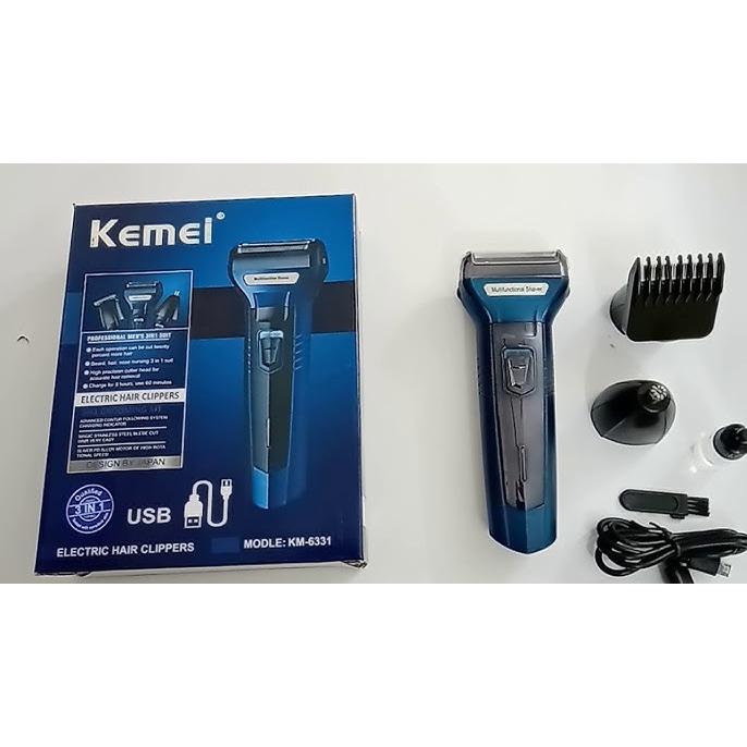 Mesin Pencukur Rambut KEMEI-6331 3in1 Alat Cukur Rambut Kumis Jenggot Bulu Hidung Potong Rambut Cas