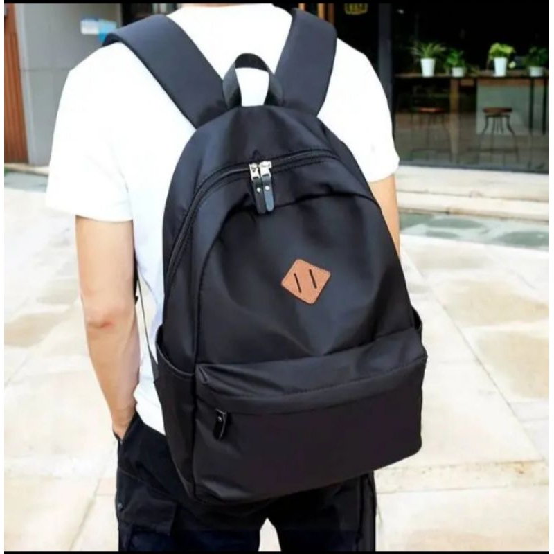 Distro ransel pria tas gendong sekolah hitam polos