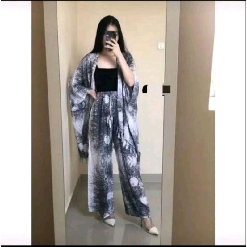 Setelan Cardigan Kulot Bali Motif Akar/ ONE SET BALI