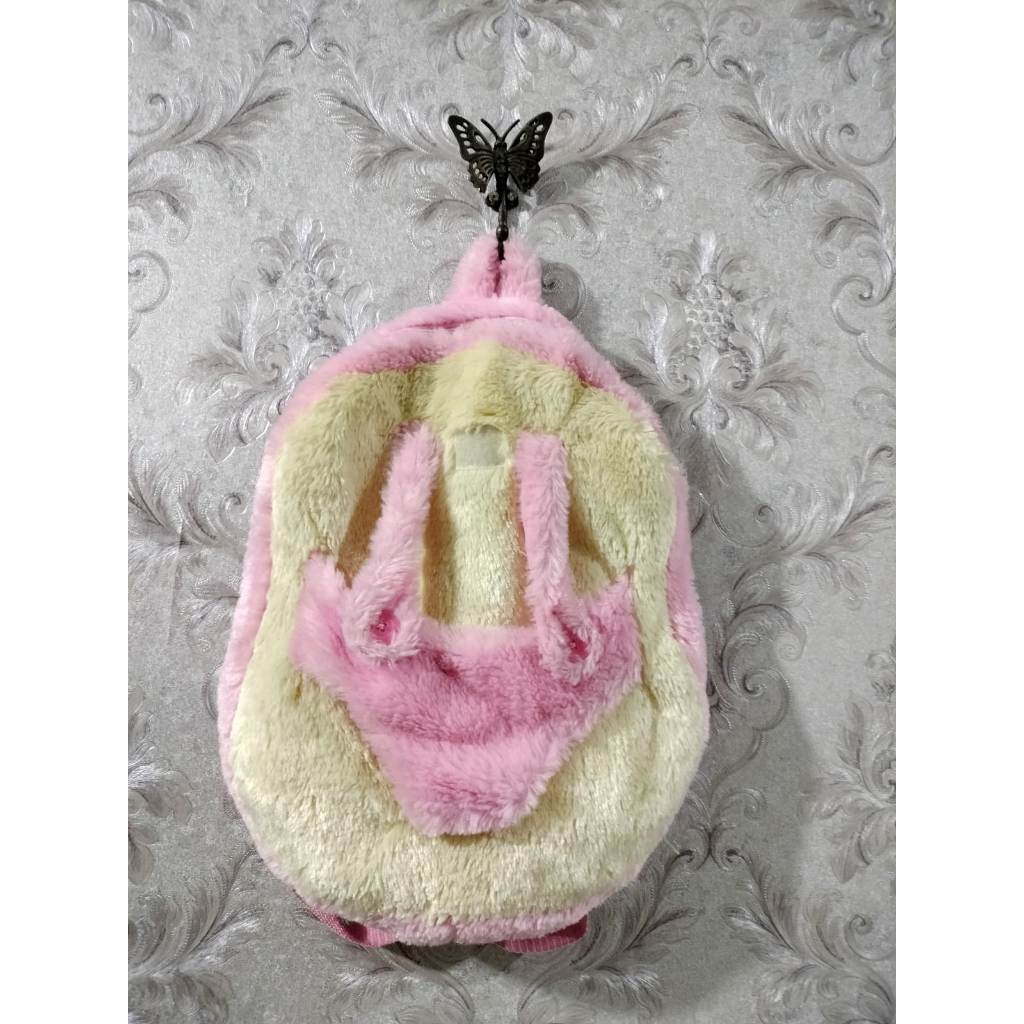PRELOVED Tas Gemblok/Ransel/Pundak Bulu Anak Warna Pink Kuning Lucu