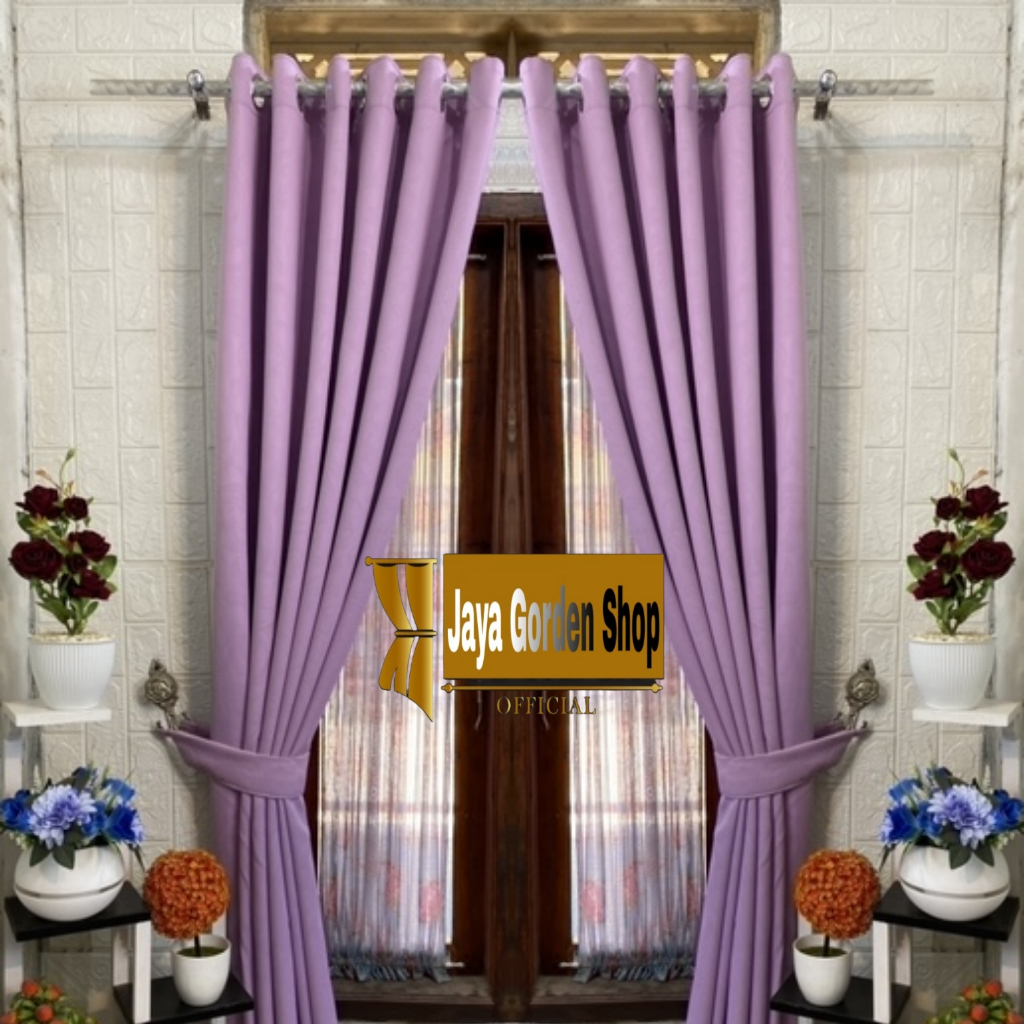 Gorden Pintu Kamar Jendela Ruang Tamu Smokering Polos Bahan Blackout Embos Warna Abu Tua 130X200cm