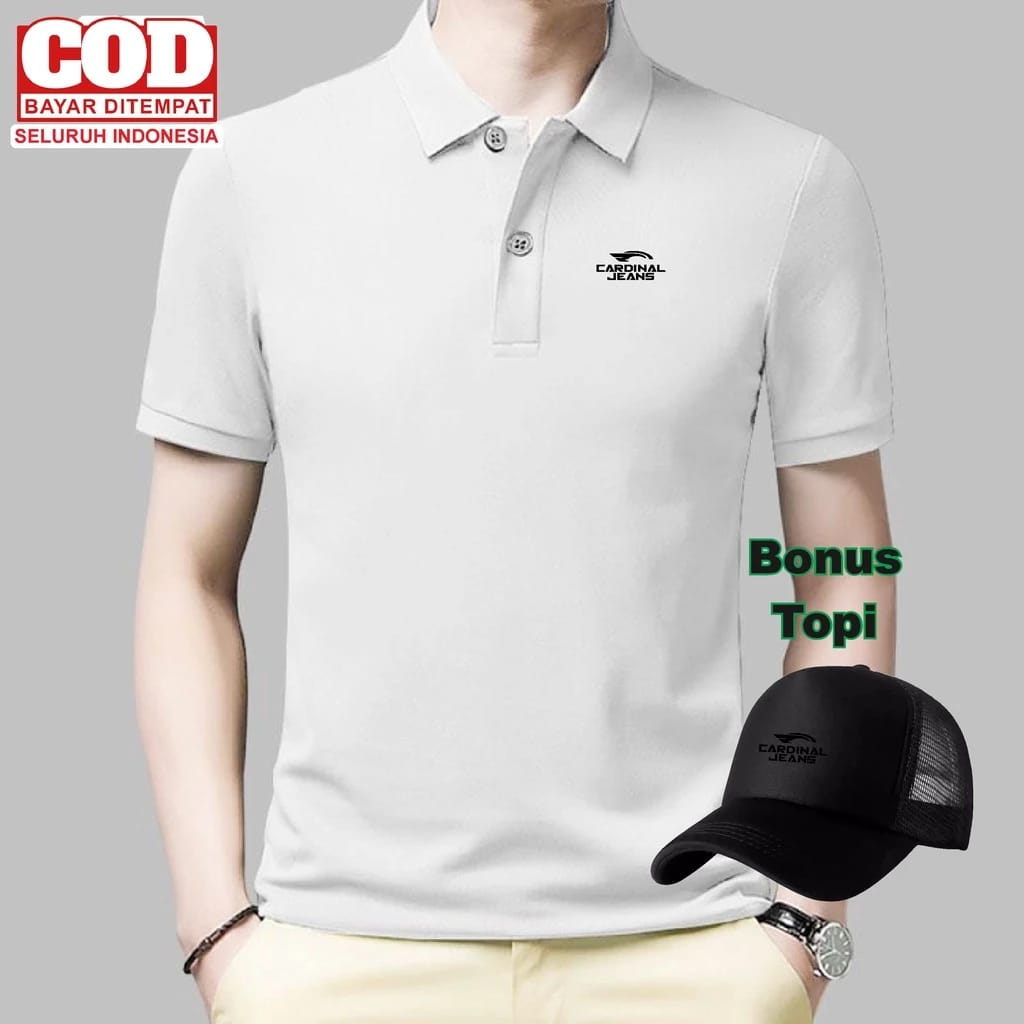 BONUS TOPI  Baju Kaos Polo Pria Lengan Pendek / Polo Logo Cardinal Jeans Hitam / Baju Kaos Distro Pr