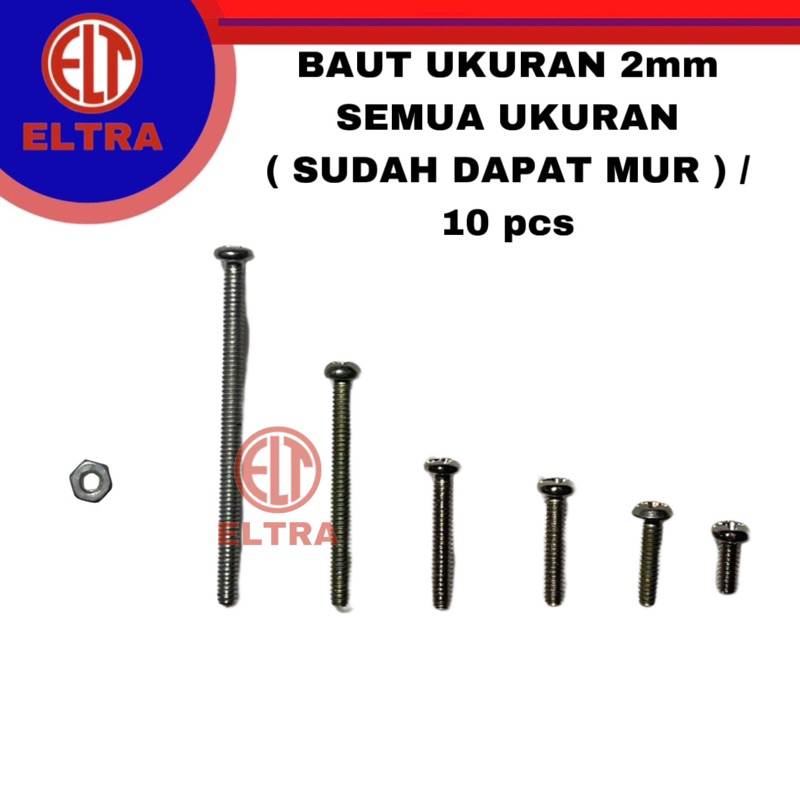 Baut 2mm semua ukuran screw m2 panjang jp mur / 10 pcs ukuran kecil baut komputer