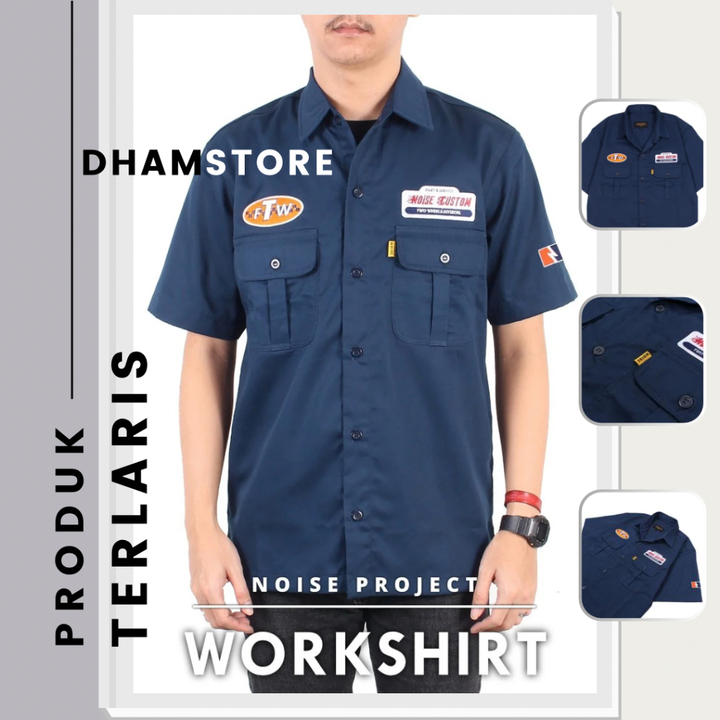 Workshirt Noise Project Kemeja Workshirt Kemeja pria Navy