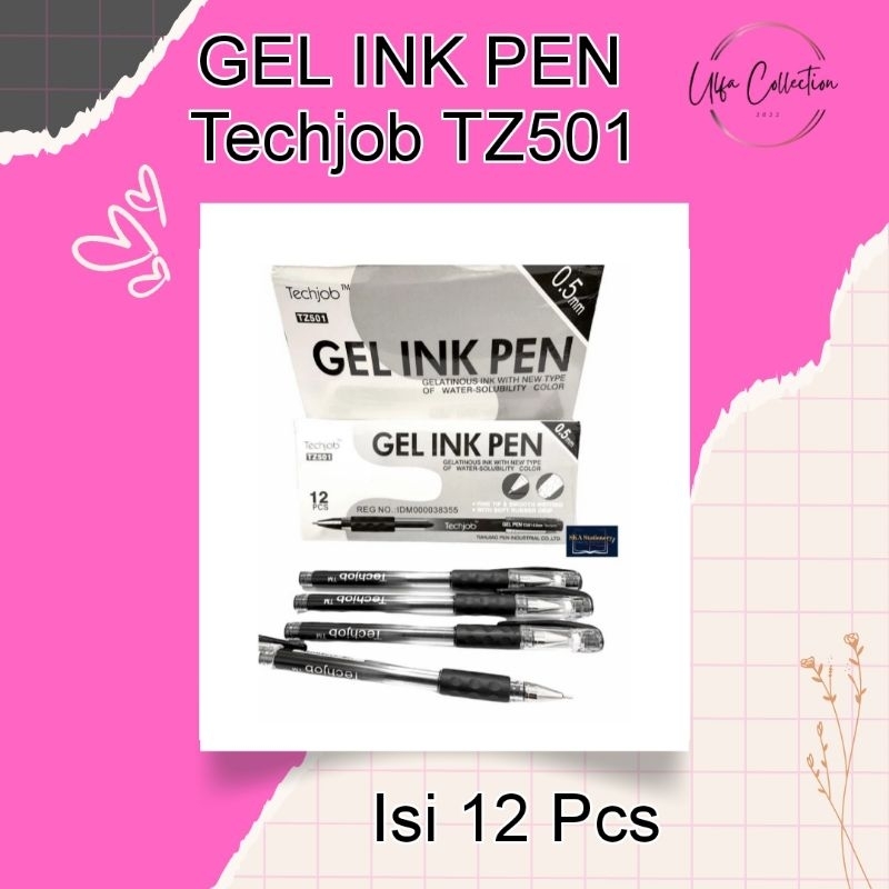 

[GROSIR ATK] BOLPEN/BALLPOINT/PULPEN GEL 0.5 Techjob TZ 501 HITAM (isi 12 Pcs)