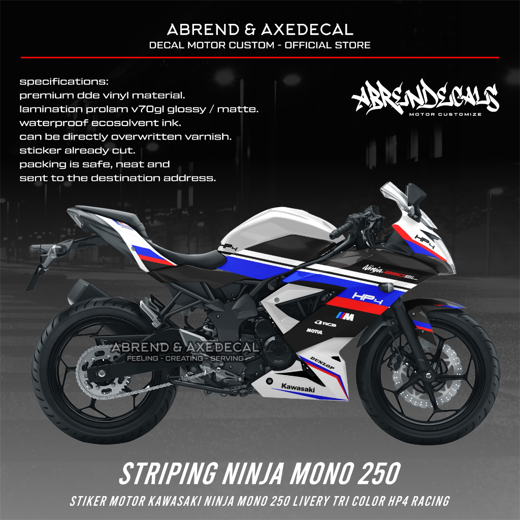 STRIPING NINJA MONO 250 LIVERY HP4 TRI COLOR RACING CUSTOM / STIKER MOTOR KAWASAKI NINJA MONO 250SL