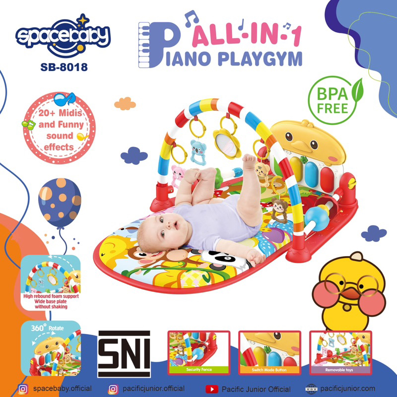 playmat / playgym piano bayi spacebaby SB8018 ada tambahan pengaman kaki dan mainan kaki