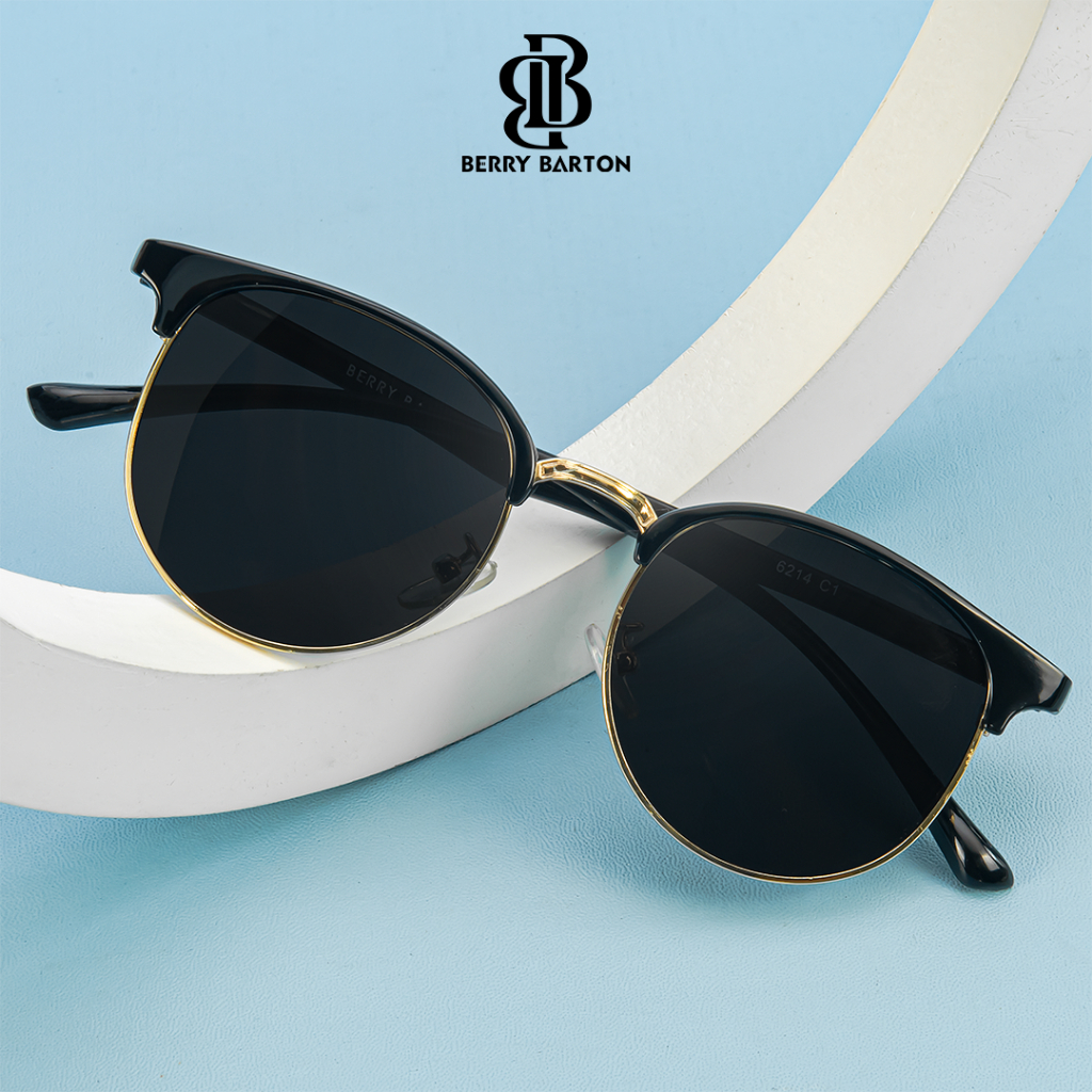 Berrybarton - Kacamata Hitam Bulat Metal TR Sunglasses AntiUV400 Pria Wanita 6214 SUNG