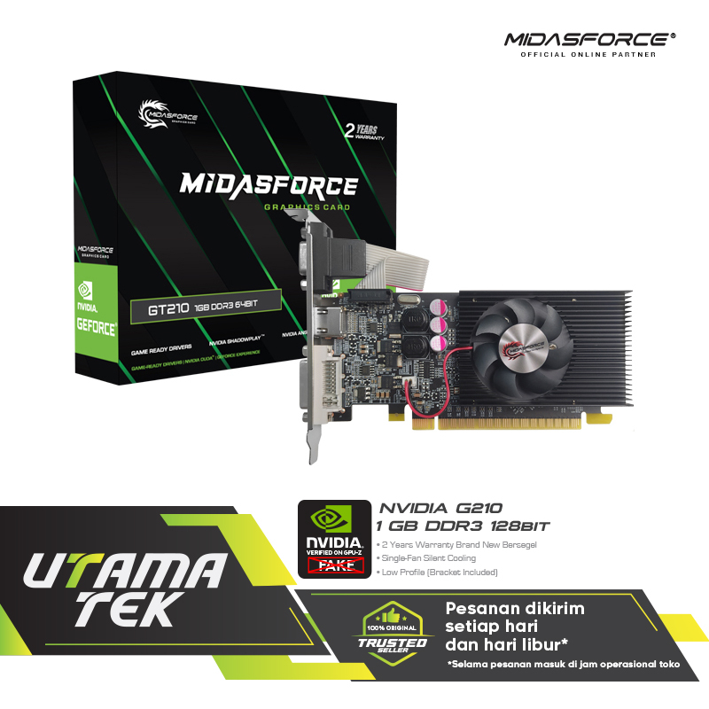 VGA Nvidia Midasforce G210 DDR3 64bit 1GB LP Garansi 2 Tahun