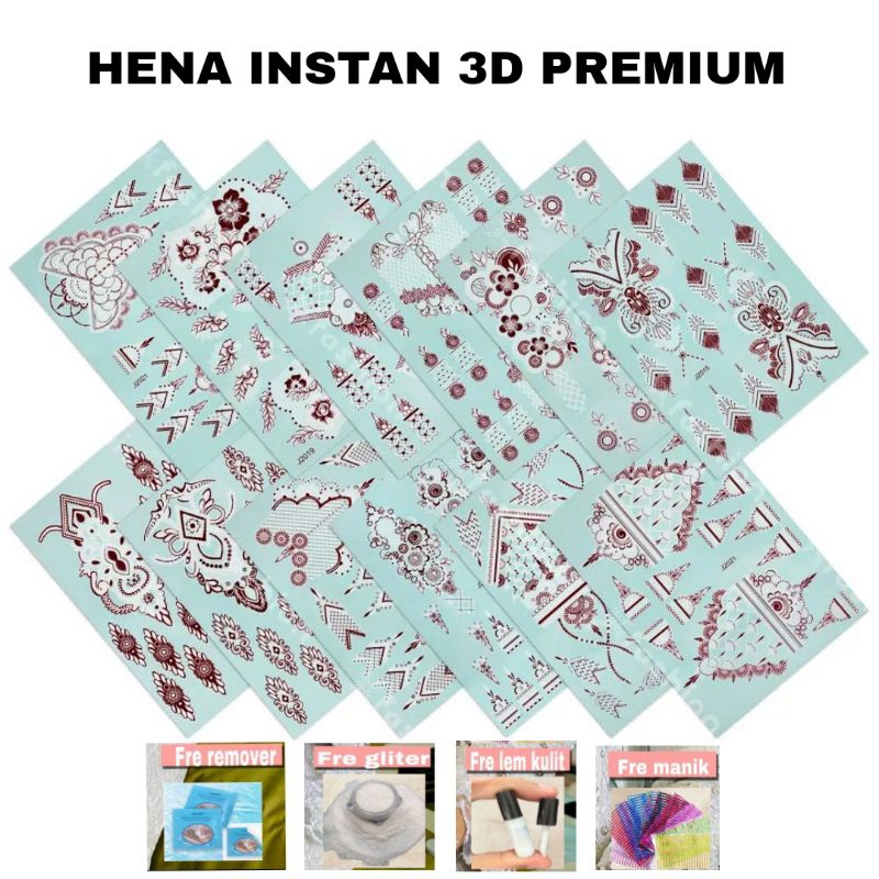Henna Instan 3D Hena Stiker twotone Hena Wedding Fre manik+Lem+Gliter