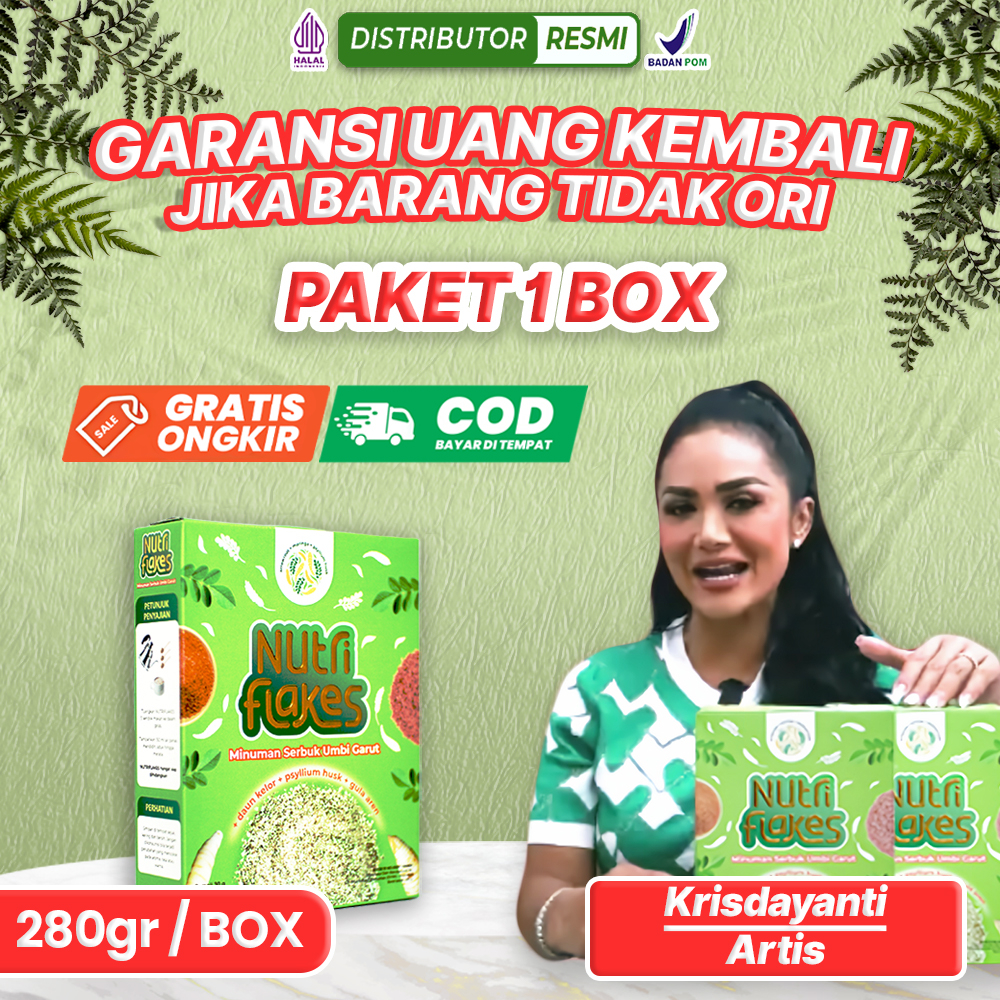 

NUTRIFLAKES PROMO 1 BOX | Sereal Umbi Garut Penuh Serat Pengganti Sarapan Ampuh Jaga Kesehatan Pencernaan dan Cocok Untuk Diet Sehat 280 gr