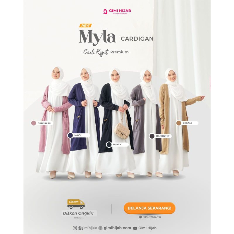 Myla Cardigan by Gimi Hijab/ Long Cardigan / Cardigan Rajut / Cardigan Polos