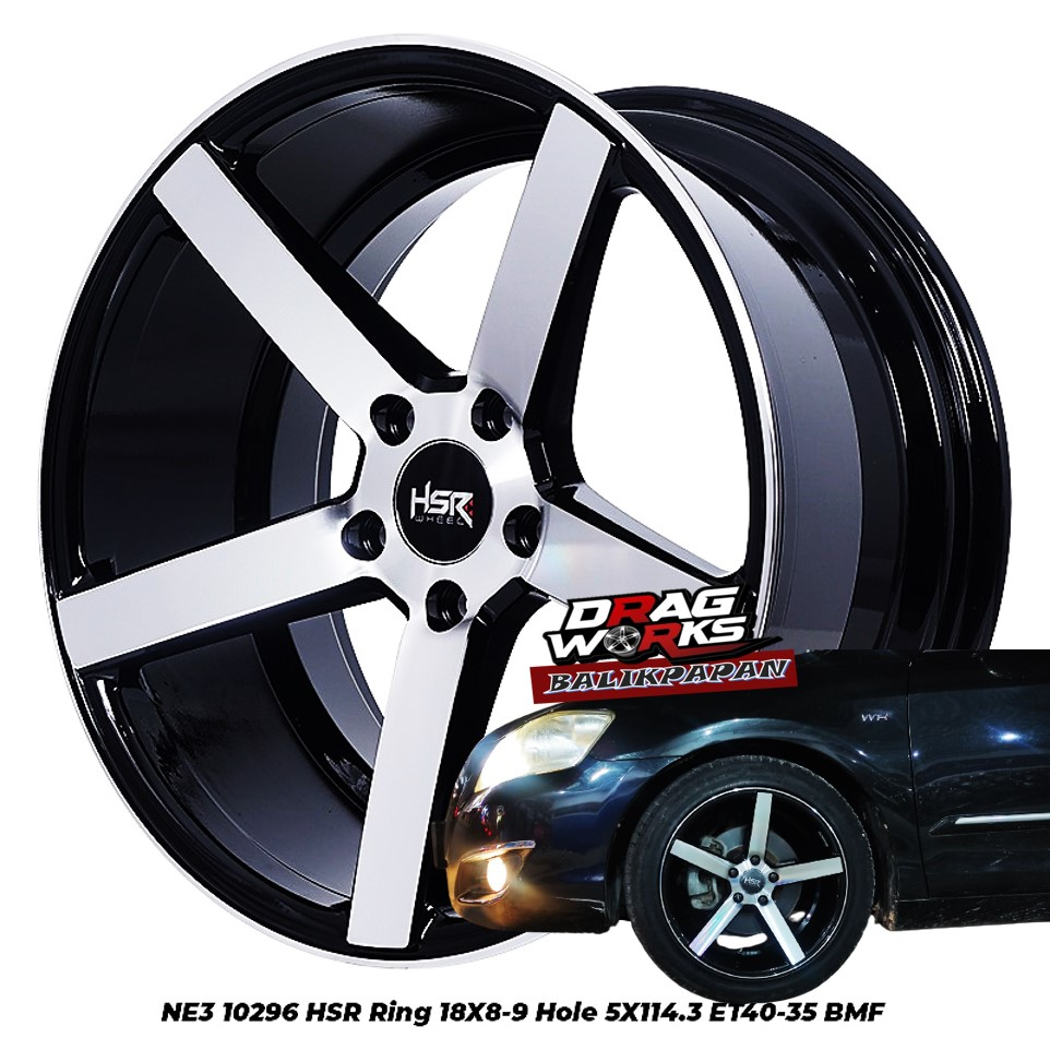 Velg Mobil Celong Ring 18 Pelek HSR NE3 R18 Lebar Depan 8 / Belakang 9, Lubang 5 Black Machine, untu