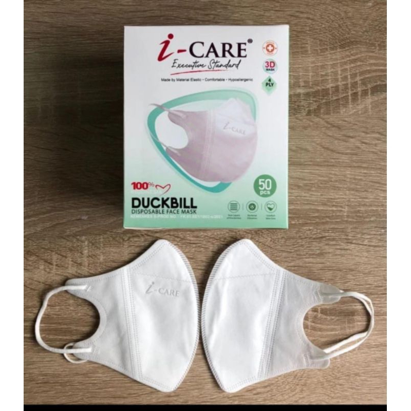Masker Duckbill I-care Dewasa 4 ply isi 50 pcs warna Hitam Putih