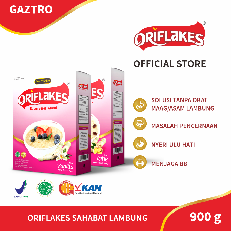 

Oriflakes sereal umbi garut gastro solusi maag dan asam Lambung 900 gram.