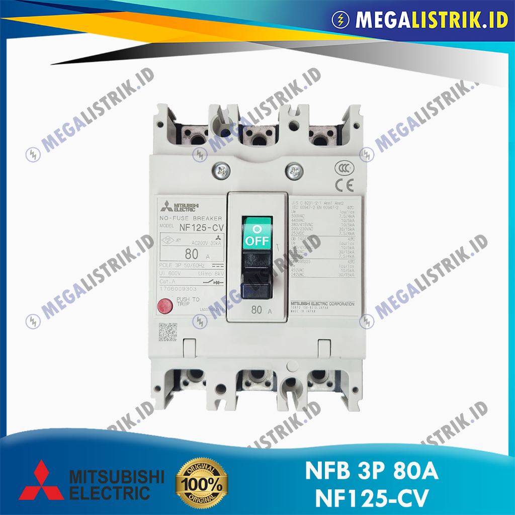 MITSUBISHI NFB 3P 80A NF125-CV / MCCB / NO FUSE BREAKER NF125CV 3 PHASE 80 AMPERE