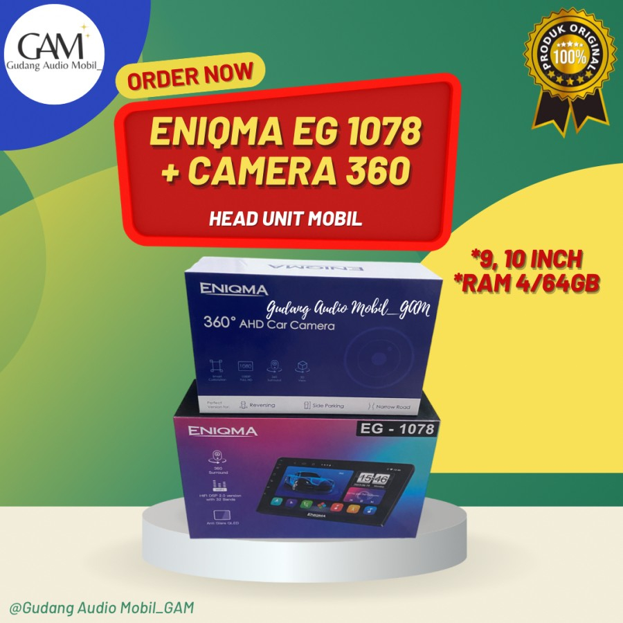 HEAD UNIT ANDROID ENIQMA 1078 EG1078 9 10 INCH QLED + ENIGMA CAM 360