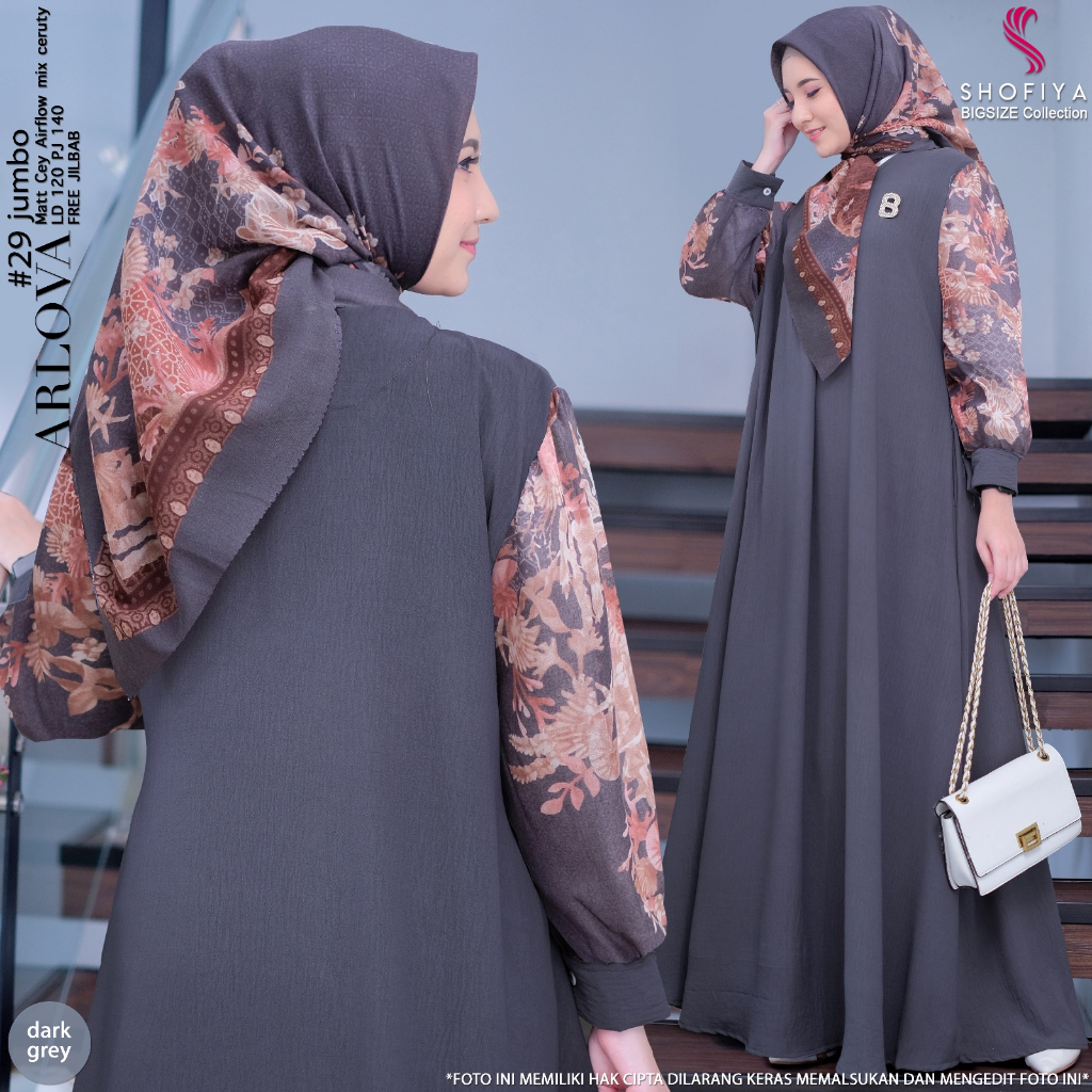 arlova29-dgre dress jumbo ld 120 pakaian baju gamis syari gaun long dres longdress maxi maxy xxl one