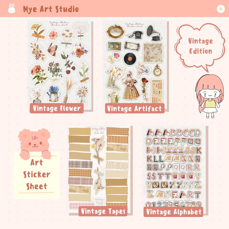 

MYE ART STUDIO Sticker sheet A6 Vintage Flower Artifact Tapes Alphabet series