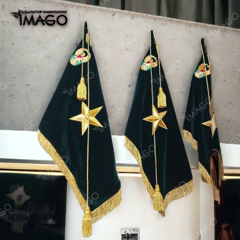 Bendera Pataka Rapati Bintang 1 Logo TNI AD Bordir - Hijau Army