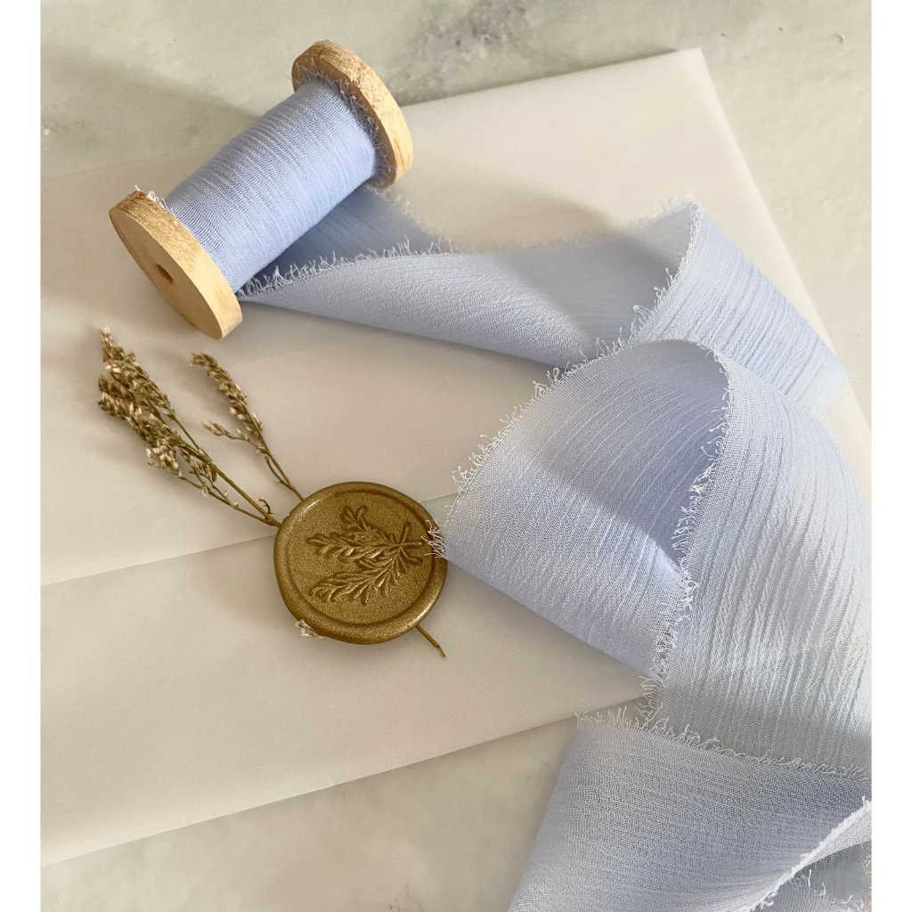

Crinkled Soft Blue wedding ribbon / calligraphy ribbon / vows ribbon / pita buket / pita vow
