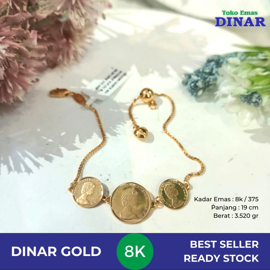 GELANG SANTA KOIN MODEL SERUT SLEP - EMAS MUDA - KADAR 375/8K