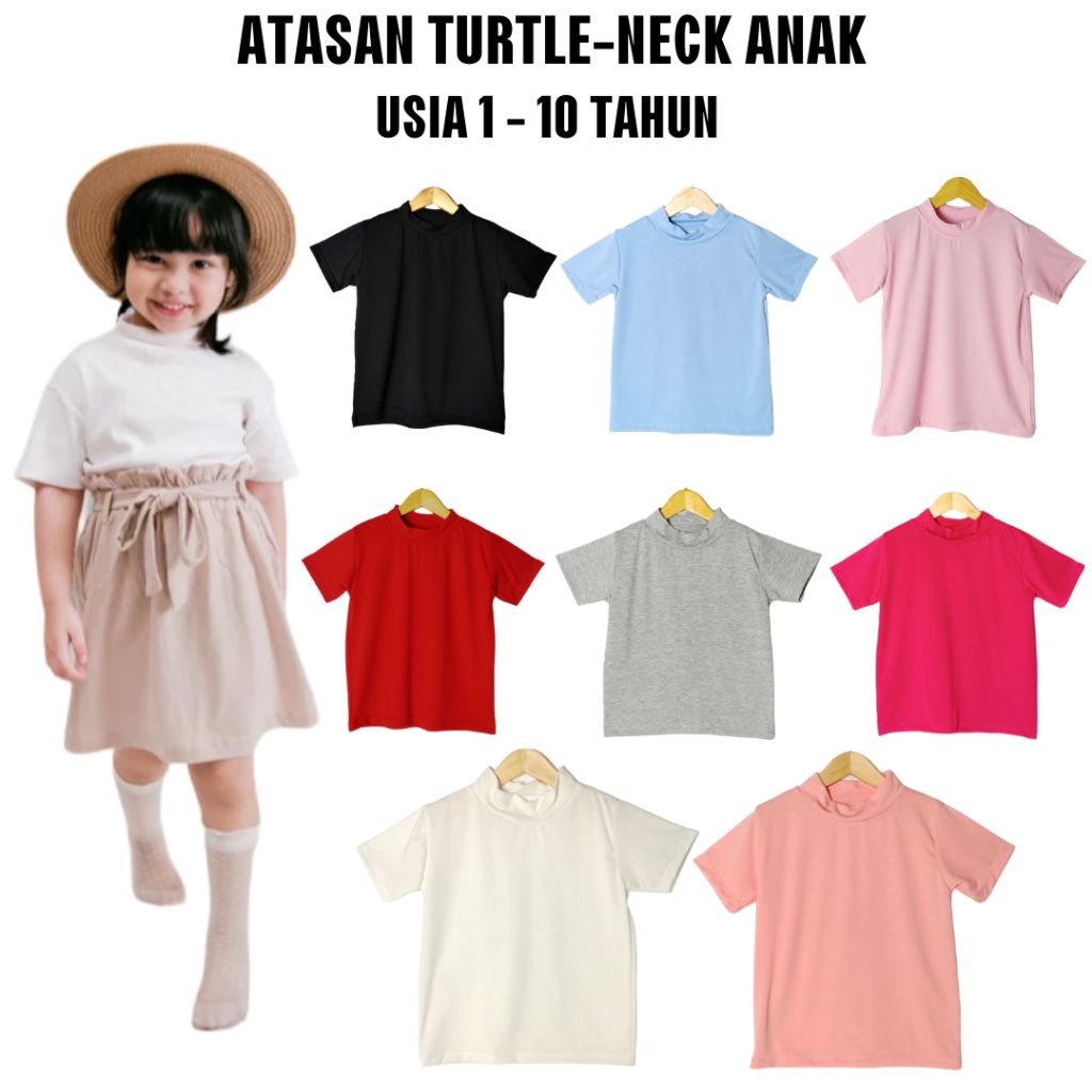 ATASAN LENGAN PENDEK TURTLE NECK KAOS ANAK CEWEK COWOK KERAH TURTLE NECK USIA 1-10 TAHUN