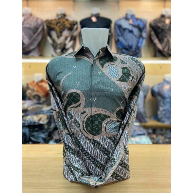 KEMEJA BATIK PRIA KATUN SOLO series sage green batik Mubarak