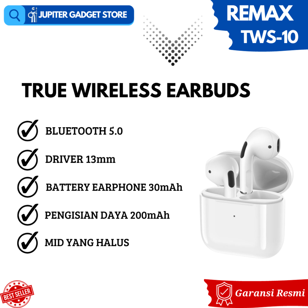 Headset Bluetooth Remax TWS-10 True Wireless Earbuds Handsfree