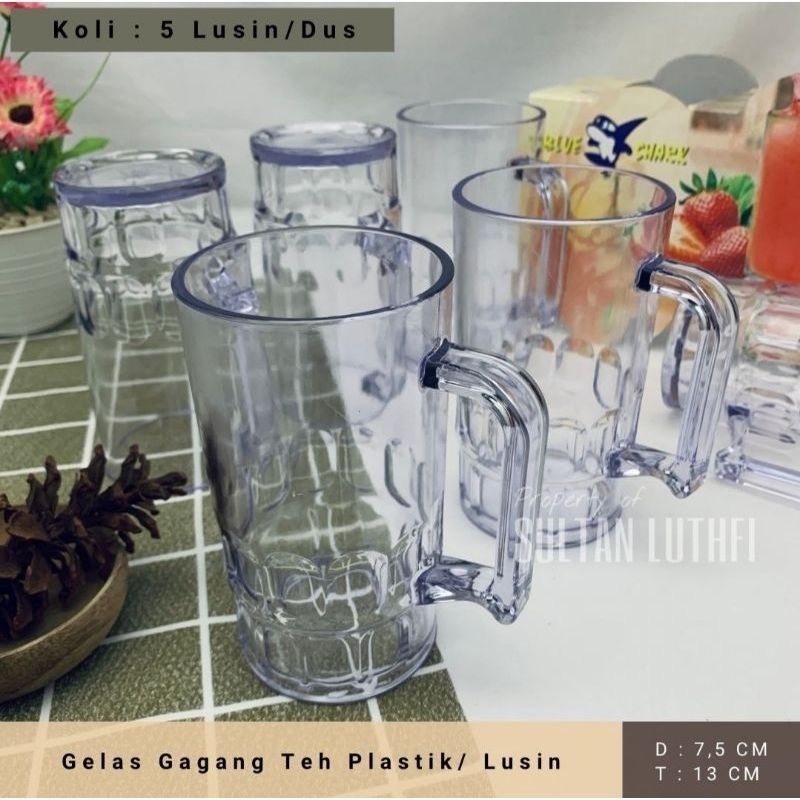 Gelas Gagang Teh Plastik Bening / Lusin