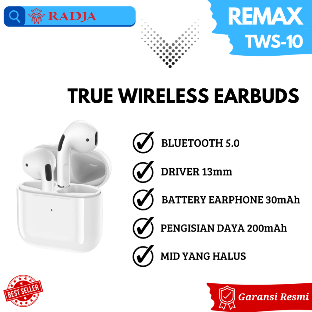 Remax TWS-10 Headset Bluetooth True Wireless Earbuds Handsfree