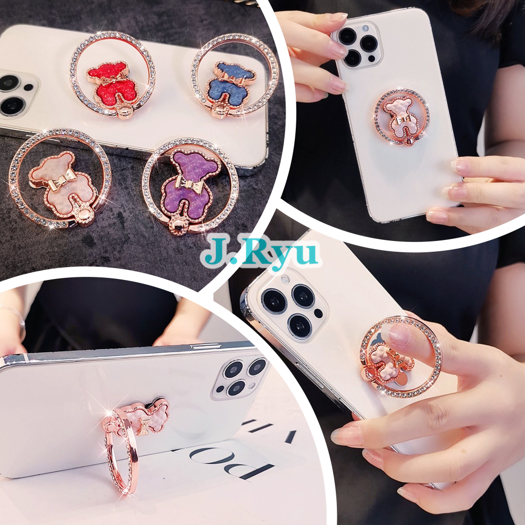 JRYU Diamond Ring Bear Holder Phone Holder Stand Dudukan Handphone Cincin