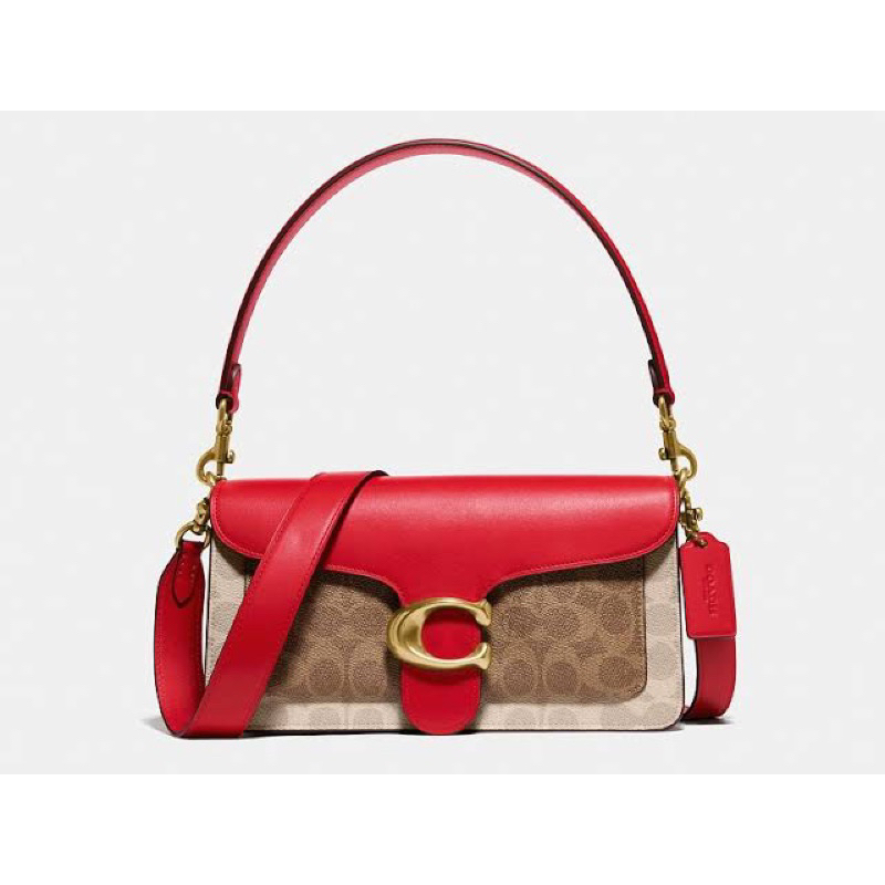 COACH TABBY SHOULDER BAG BLOCKED SIGNATURE TAN-ELECTRIC RED