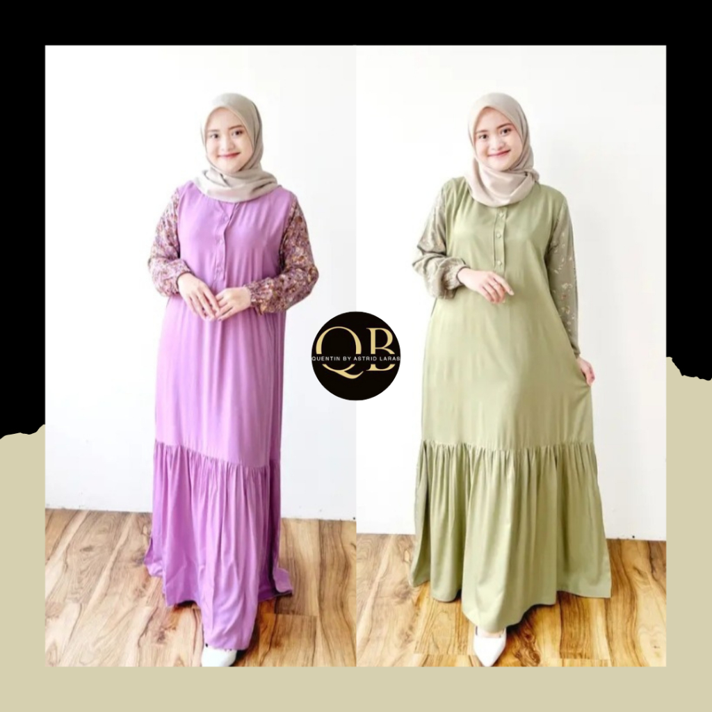 NEW - SHABRINA DRESS  SERIES - Gamis Remaja Lengan Motif Bunga - Bahan Katun Rayon Dress Busui Frien