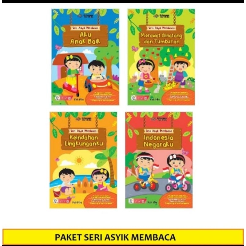 ORI satu paket buku seri asyik membaca untuk anak anak penerbit Erlangga for kids