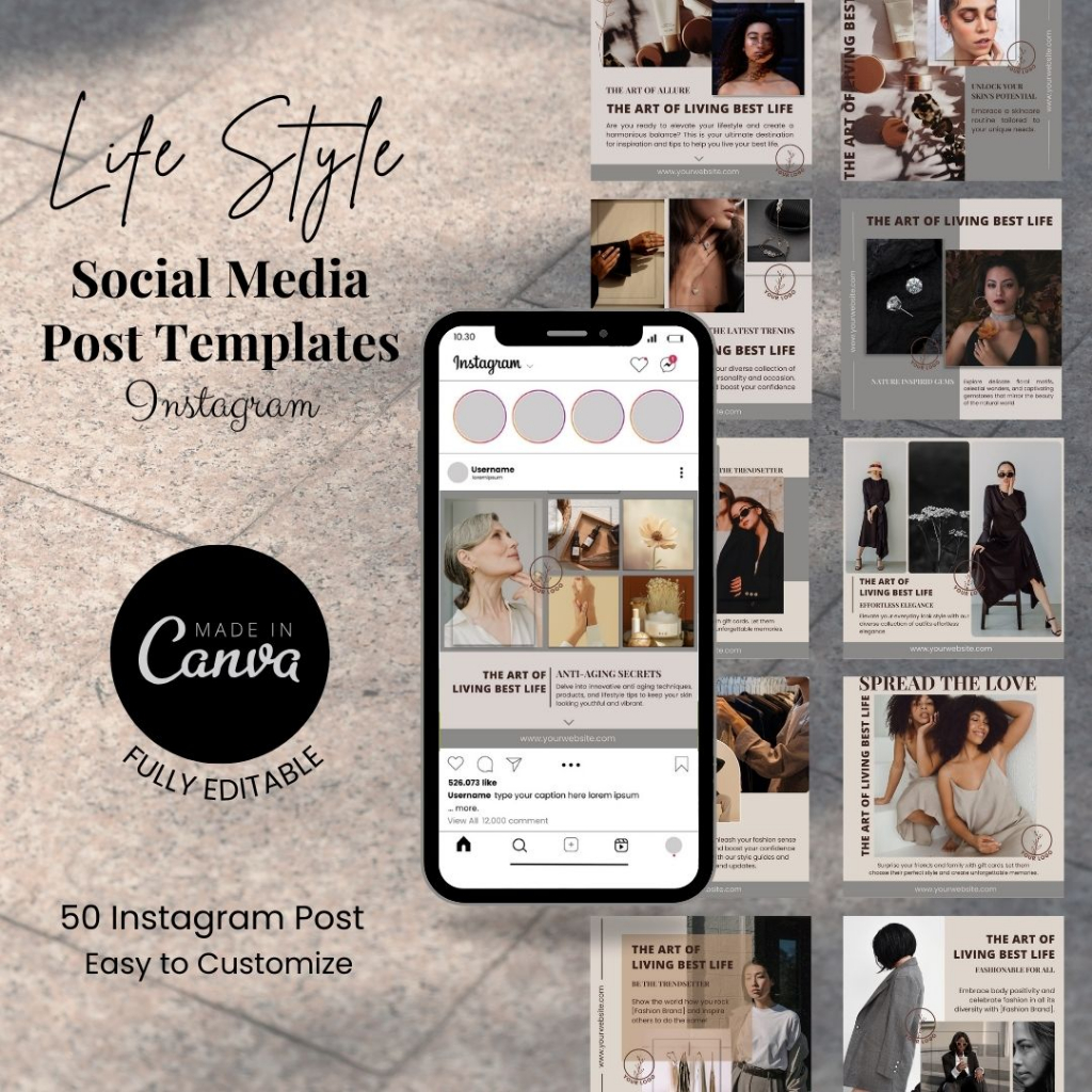 50 Instagram Post Template | Lifestyle Instagram Post | Canva Template | Instagram Feed