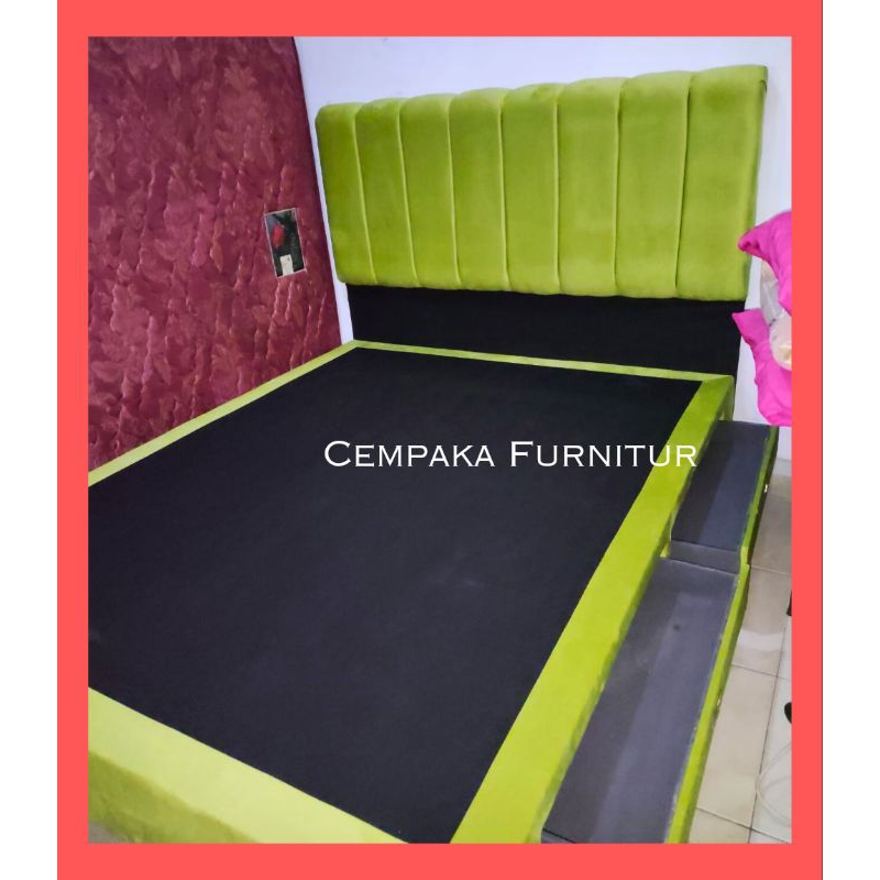 Divan Dipan 160x200 kain Bludru Motif Salur Tempat Tidur Kasur